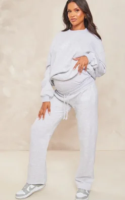 PrettyLittleThing Maternity Embroidered Wide Leg Sweatpants Ash Grey