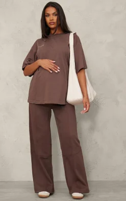 Sale PrettyLittleThing Maternity Logo Oversized T-Shirt Chocolate