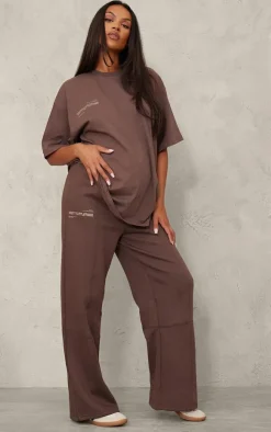 Best PrettyLittleThing Maternity Logo Wide Leg Sweatpants Chocolate