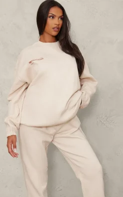 Discount PrettyLittleThing Maternity Logo Oversized Sweatshirt Stone