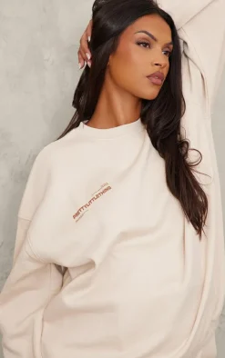 Discount PrettyLittleThing Maternity Logo Oversized Sweatshirt Stone