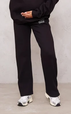 PrettyLittleThing Black Sweatsuits*Maternity Embroidered Wide Leg Sweatpants