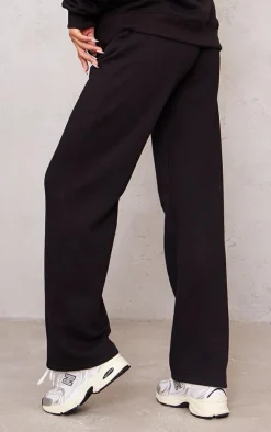 PrettyLittleThing Black Sweatsuits*Maternity Embroidered Wide Leg Sweatpants