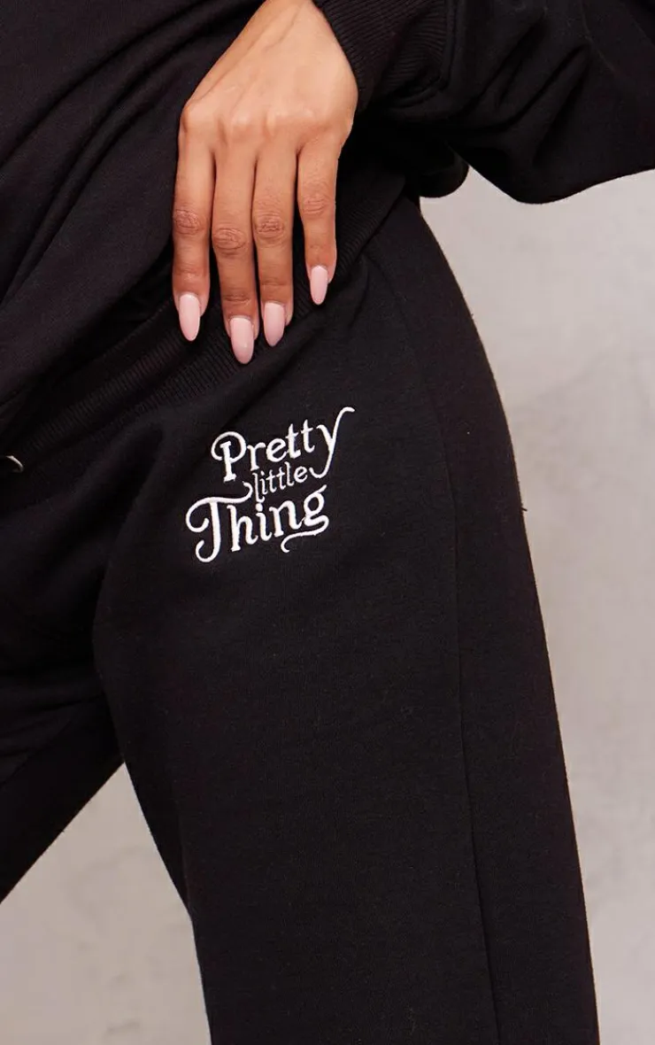 PrettyLittleThing Black Sweatsuits*Maternity Embroidered Wide Leg Sweatpants