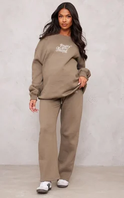 Outlet PrettyLittleThing Maternity Embroidered Wide Leg Sweatpants Khaki