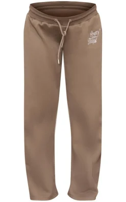 Outlet PrettyLittleThing Maternity Embroidered Wide Leg Sweatpants Khaki