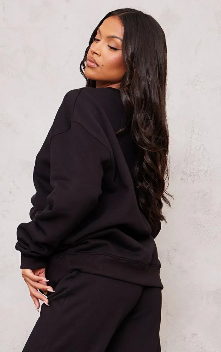 PrettyLittleThing Black Sweatsuits*Maternity Embroidered Oversized Sweatshirt