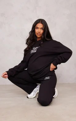 PrettyLittleThing Black Sweatsuits*Maternity Embroidered Oversized Sweatshirt