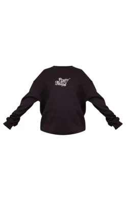 PrettyLittleThing Black Sweatsuits*Maternity Embroidered Oversized Sweatshirt