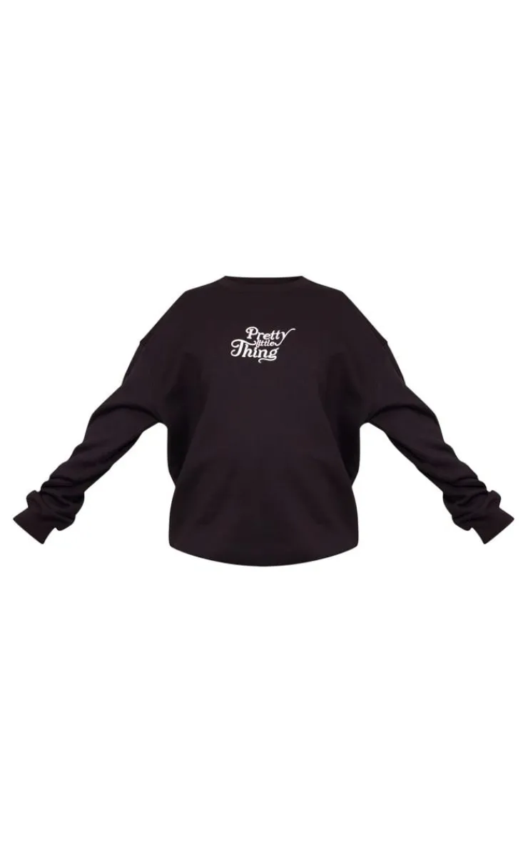 PrettyLittleThing Black Sweatsuits*Maternity Embroidered Oversized Sweatshirt