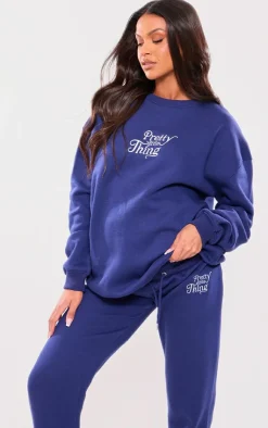 PrettyLittleThing Maternity Embroidered Oversized Sweatshirt Navy