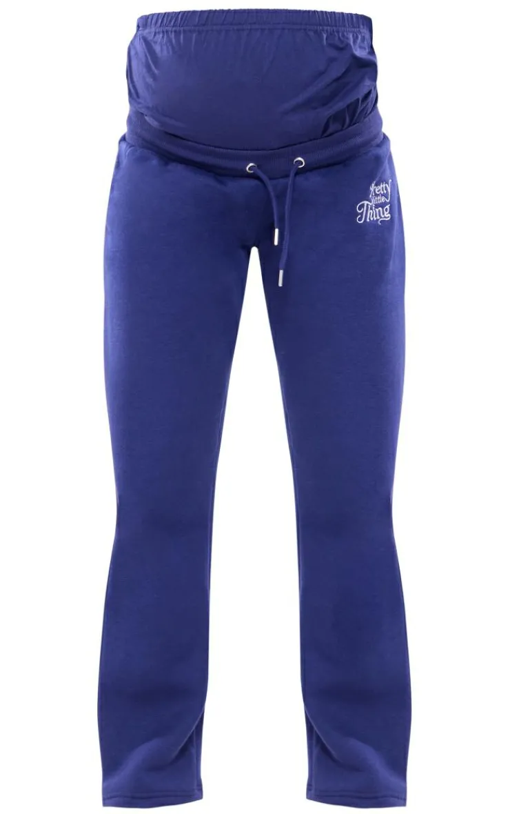 PrettyLittleThing Blue Sweatsuits*Maternity Embroidered Wide Leg Sweatpants