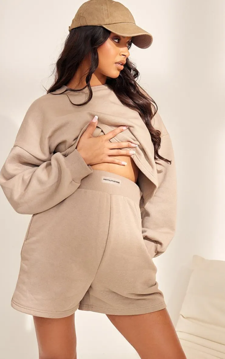New PrettyLittleThing Maternity Sweat Shorts Taupe