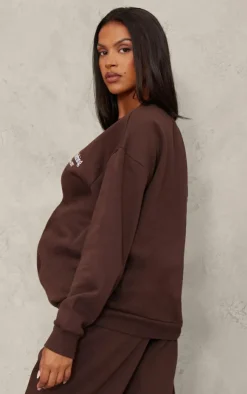 Online PrettyLittleThing Maternity Printed Sweatshirt Chocolate