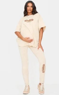 Hot PrettyLittleThing Maternity Leggings Washed Stone