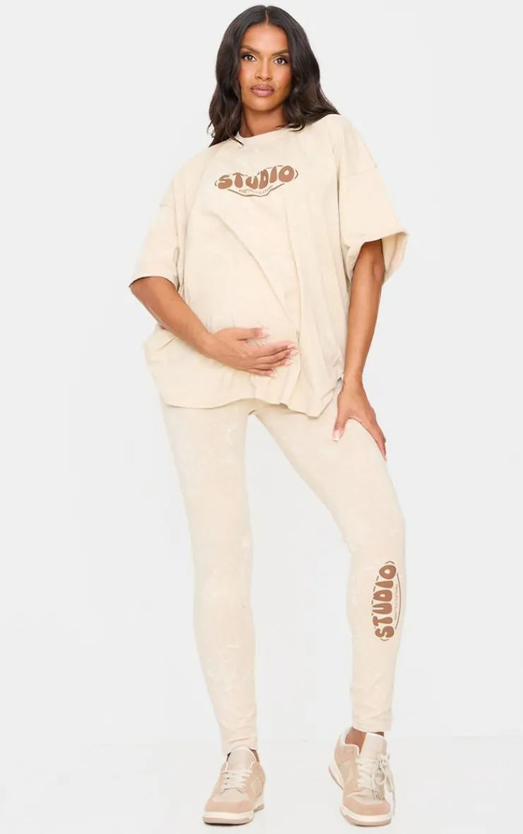 Hot PrettyLittleThing Maternity Leggings Washed Stone