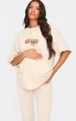 PrettyLittleThing Maternity Oversized T-shirt Washed Stone