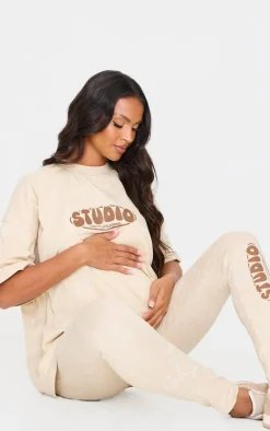 PrettyLittleThing Maternity Oversized T-shirt Washed Stone