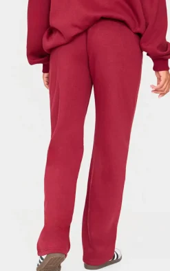 PRETTYLITTLETHING Maternity Burgundy Embroidered Wide Leg Sweatpants