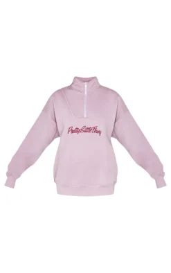 PRETTYLITTLETHING Mauve Half Zip Sweatshirt