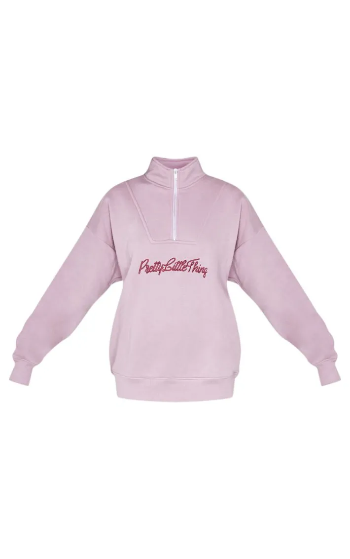 PRETTYLITTLETHING Mauve Half Zip Sweatshirt