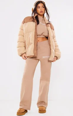 Sale PrettyLittleThing Logo Oversized Cinched Cropped Sweatshirt Mocha