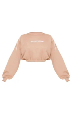 Sale PrettyLittleThing Logo Oversized Cinched Cropped Sweatshirt Mocha