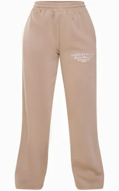 Discount PrettyLittleThing Logo Embroidered Wide Leg Sweatpants Mocha