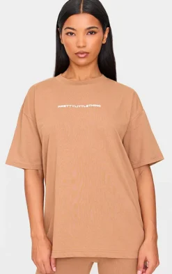 Clearance PrettyLittleThing Printed Oversized T-shirt Mocha