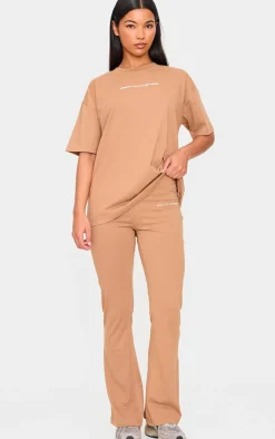 Sale PrettyLittleThing Printed Flared Pants Mocha
