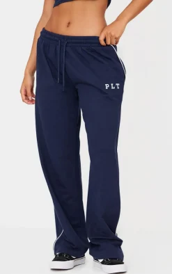 New PrettyLittleThing Contrast Binding Wide Leg Sweatpants Navy