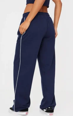 New PrettyLittleThing Contrast Binding Wide Leg Sweatpants Navy