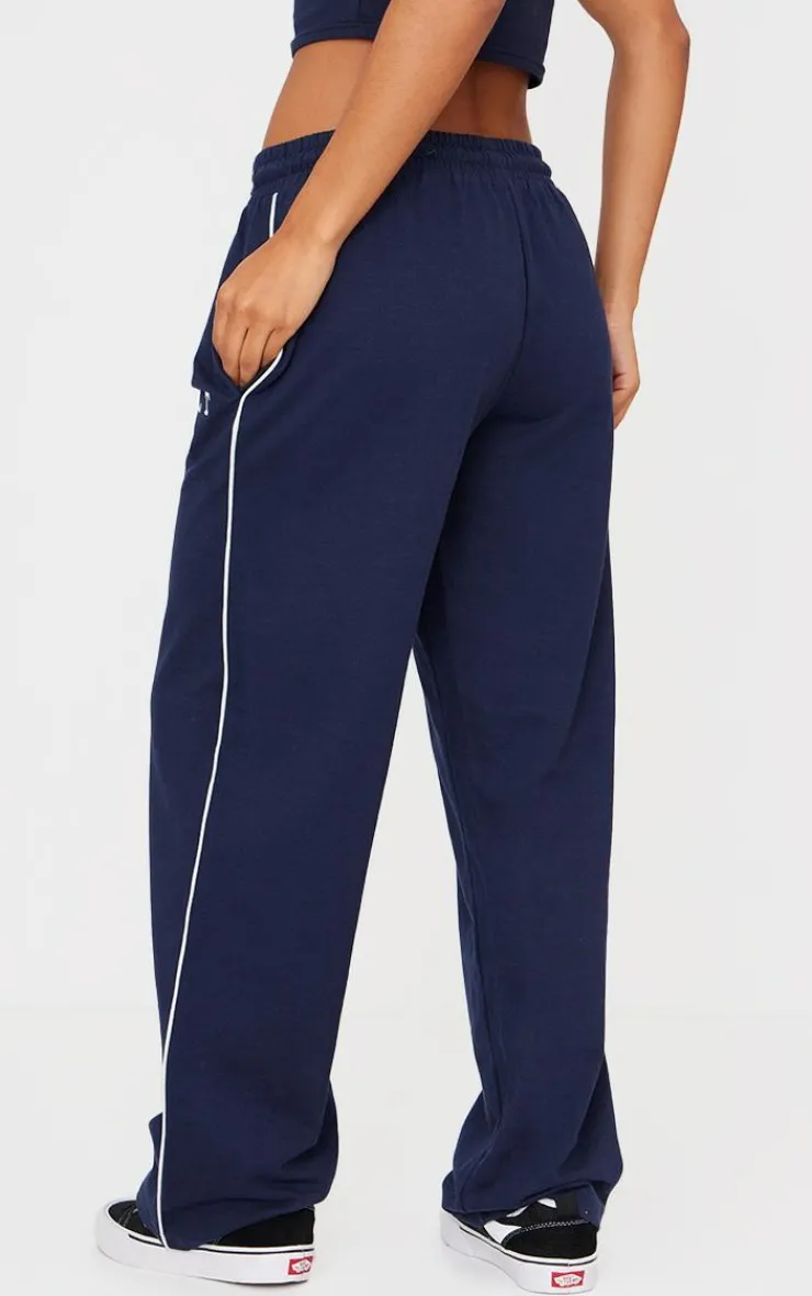 New PrettyLittleThing Contrast Binding Wide Leg Sweatpants Navy