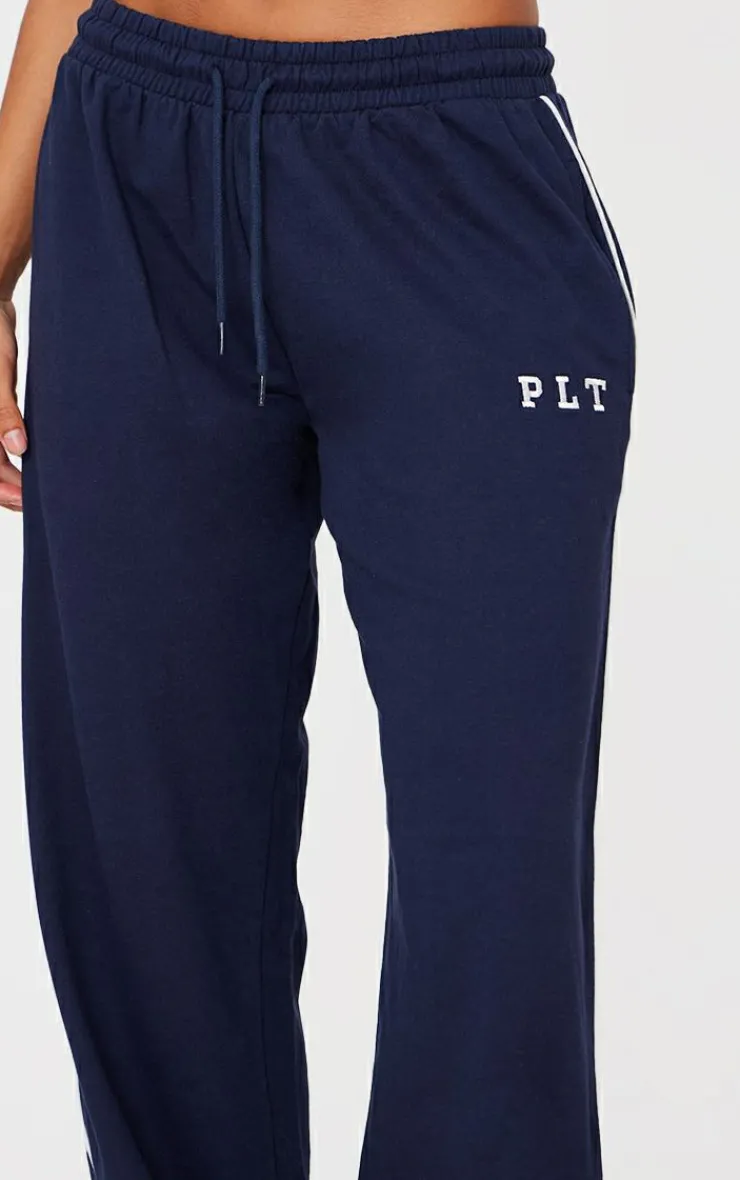 New PrettyLittleThing Contrast Binding Wide Leg Sweatpants Navy