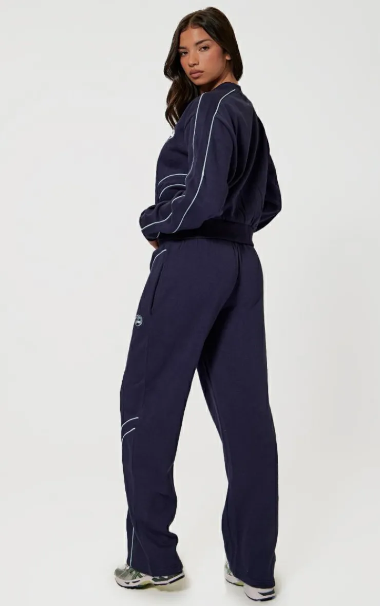 Clearance PrettyLittleThing Embroidered Contrast Piping Sweatshirt Navy