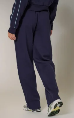 Outlet PrettyLittleThing Embroidered Contrast Piping Straight Leg Sweatpants Navy