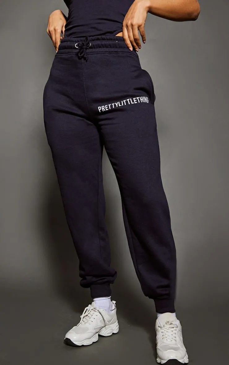 Best PrettyLittleThing Logo High Waisted Cuffed Sweatpant Navy
