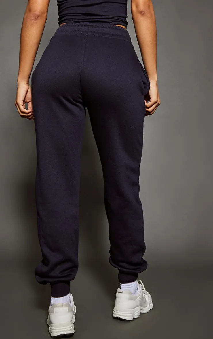Best PrettyLittleThing Logo High Waisted Cuffed Sweatpant Navy