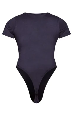Discount PrettyLittleThing Logo Short Sleeved Bodysuit Navy