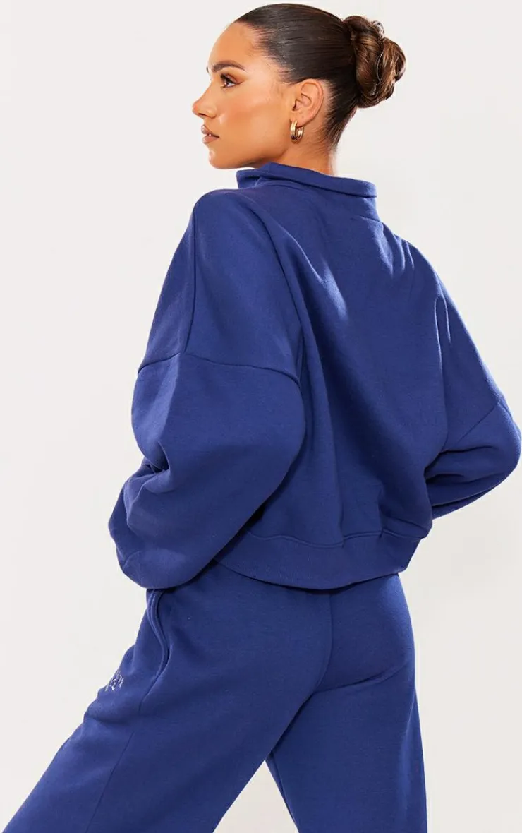 Online PrettyLittleThing Logo Embroidered Half Zip Sweatshirt Navy