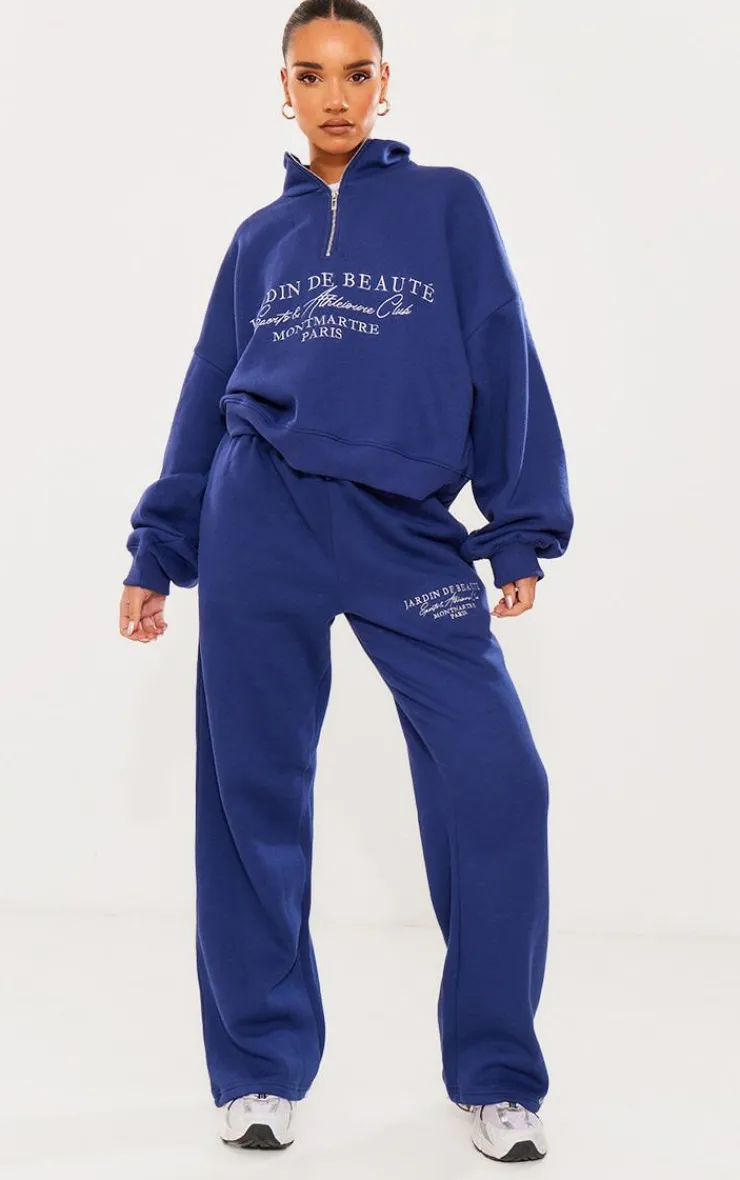Online PrettyLittleThing Logo Embroidered Half Zip Sweatshirt Navy