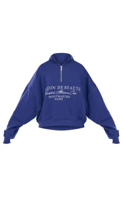 Online PrettyLittleThing Logo Embroidered Half Zip Sweatshirt Navy
