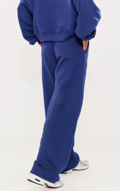 New PrettyLittleThing Logo Embroidered Wide Leg Sweatpants Navy