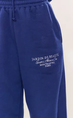 New PrettyLittleThing Logo Embroidered Wide Leg Sweatpants Navy