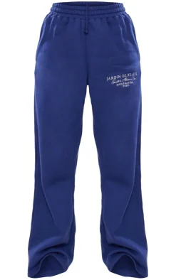 New PrettyLittleThing Logo Embroidered Wide Leg Sweatpants Navy