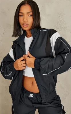 Discount PrettyLittleThing Oversized Panelled Detail Track Top Navy