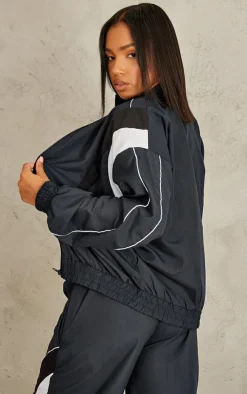 Discount PrettyLittleThing Oversized Panelled Detail Track Top Navy