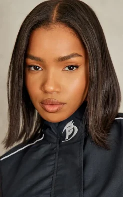 Discount PrettyLittleThing Oversized Panelled Detail Track Top Navy