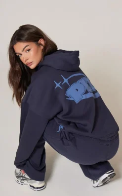 PrettyLittleThing Blue Sweatsuits*Oversized Puff Print Hoodie