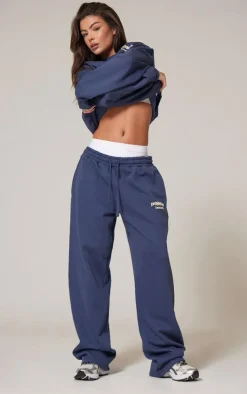 Best PrettyLittleThing Premium Print Straight Leg Sweatpants Navy